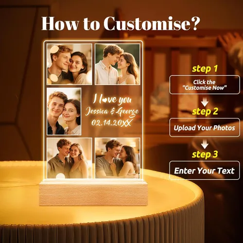 Miniatura 2 de Marcos de fotos personalizados con foto, marco de fotos personalizado con luz nocturna, marco de fotos personalizado, regalos personalizados de 5