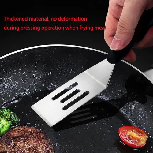 Miniatura 5 de Mini espátula de metal ranurada para sartén de hierro fundido, utensilio de cocina de acero inoxidable para filetes, huevos, panqueques, brownies