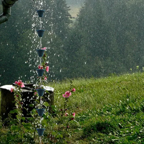 Miniatura 5 de [Actualizado] Cadenas de lluvia de hierro azul cielo (ambos lados) de 8.5 pies para canalón y barril de lluvia, cadena de lluvia chapada resistente