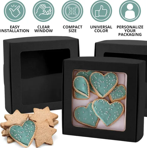 Miniatura 5 de 30PCS Cookie Boxes Black with Window - 4.13 x 4.13 x 1.18 Inch Durable Packaging for Baked Goods Small Bakery Containers for Pastries Gift Giving