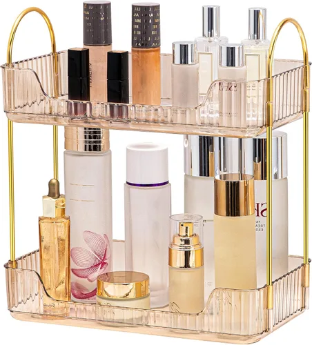 Miniatura 18 de Akinbas Organizador de baño de 3 niveles, bandeja de perfume de maquillaje, organizador de cuidado de la piel para tocador de baño (dorado)