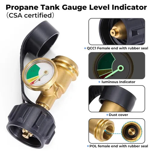 Miniatura 5 de Paquete de 2 indicadores de nivel de tanque de propano, detector de fugas, medidor de presión de gas universal para caravana, cilindro, parrilla