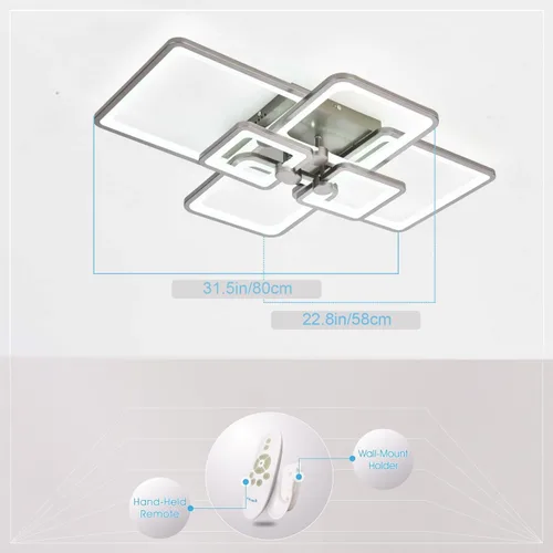 Miniatura 5 de Lámpara de techo regulable, moderna lámpara de techo LED negra, lámpara de sala de estar de 78 W con 6 diseños geométricos rectangulares