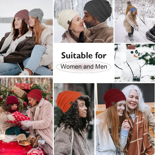 Miniatura 5 de Zando Gorros de punto grueso con forro de satén para mujer, cálidos gorros de invierno para mujer