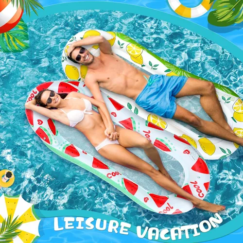 Miniatura 5 de 2 balsas inflables para piscina con reposacabezas de 59 x 31 pulgadas, flotadores de bronceado solar para adultos, hamaca de agua fría, silla