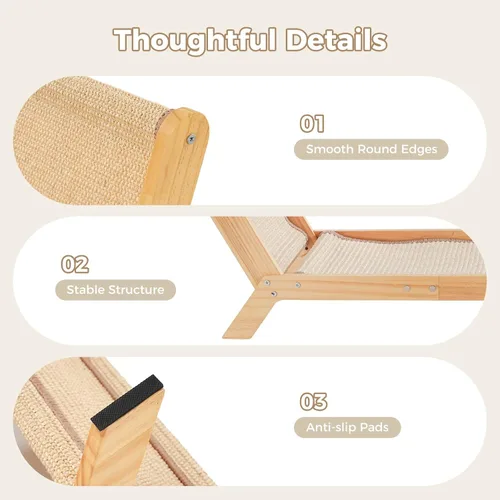 Miniatura 3 de Avont Cama rascador para gatos, almohadilla rascador de sisal natural, marco de madera maciza, sillón para gatos de interior, extra grande