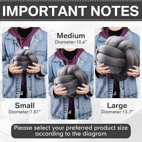 Miniatura 4 de Namalu 2 piezas de almohadas de bola de nudo, almohadas de felpa redondas estéticas, almohadas de cojín suaves para aliviar el estrés, lindas Gris