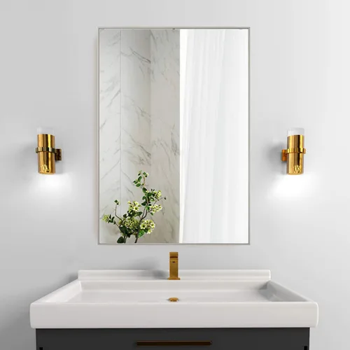 Miniatura 10 de BEAUTYPEAK Espejo de pared rectangular dorado de 24 x 36 pulgadas con marco de metal, se cuelga horizontal o vertical para sala de estar
