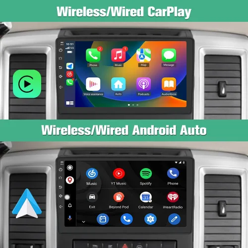 Miniatura 3 de Junsun Radio de coche estéreo Android 12 para Dodge Ram 1500 2500 2009-2012 Jeep Wrangler JK 2008-2018 con CarPlay Android Auto inalámbrico