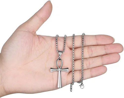 Miniatura 18 de Reve Collar con colgante religioso de cruz de Ankh copta de acero inoxidable para hombres y mujeres, cadena de 20 a 24 pulgadas