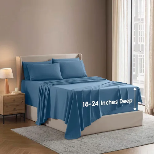 Miniatura 23 de Nestl Juego de sábanas extra profundas tamaño King, sábanas transpirables y refrescantes de 6 piezas, juego de ropa de cama de lujo con bolsillos