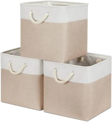 Miniatura 27 de Bidtakay Cestas de almacenamiento de tela con asas [paquete de 2] organizador de lona grande de 16 x 11.8 x 11.8 pulgadas, canastas altas plegables