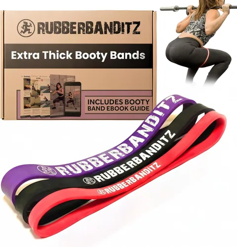 Miniatura 12 de Rubberbanditz Bandas extra gruesas para glúteos y piernas – Incluye guía electrónica para mujeres – Mini banda de ejercicio de bucle que engancha
