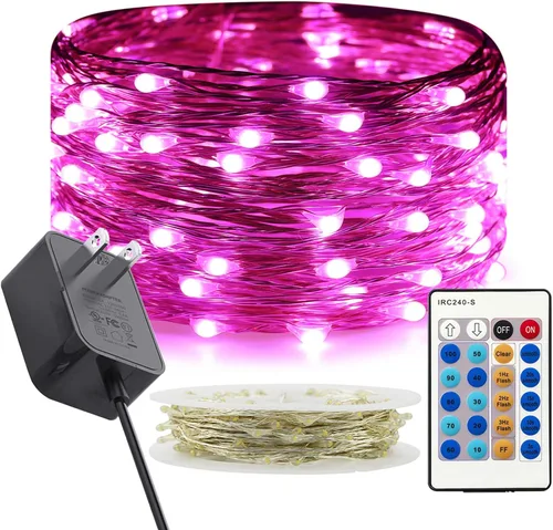 Miniatura 15 de RUICHEN Guirnalda de luces regulables enchufables de 33 pies, 100 luces LED de alambre plateado con control remoto, color naranja