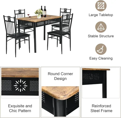 Miniatura 3 de COSTWAY Juego de mesa de comedor de 5 piezas, juego de mesa de cocina moderno para 4 personas, mesa rectangular de 42 pulgadas con 4 sillas