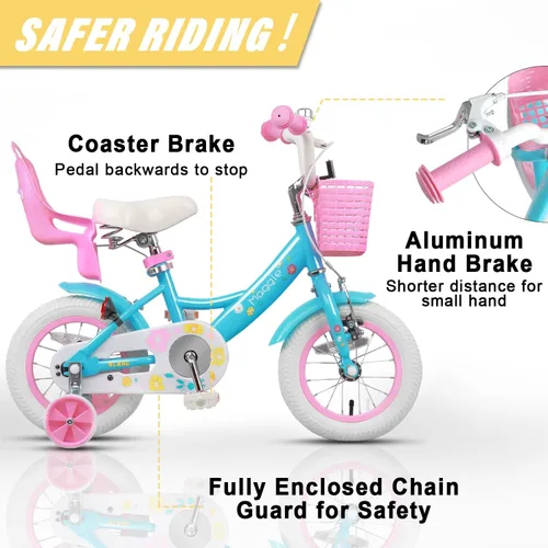 Miniatura 3 de Glerc Maggie Girls Bike, 12-20 Inch Kids Bike for 2-13 Years Old Children, Princess Style Kids Bicycle with Doll-Seat & Basket & Training Wheels