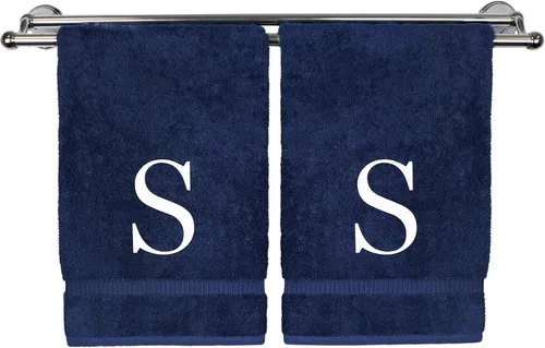 Miniatura 124 de Toalla de mano monogramada, regalo personalizado, juego de 2 - Toalla bordada con letra de bloque dorada - Extra absorbente 100% algodón turco