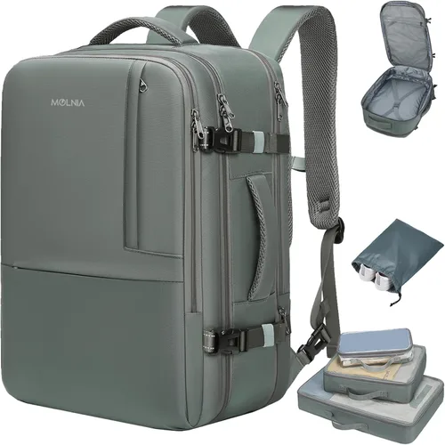 Miniatura 8 de MOLNIA Mochila de viaje expandible de 50 L para mujeres y hombres, artículos esenciales de viaje de mano, aprobada para vuelos, se adapta a mochila