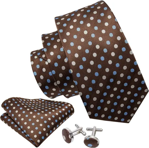 Miniatura 67 de Barry.Wang Corbatas de seda para hombre, diseño de lunares, gemelos cuadrados de bolsillo, gemelos para negocios, boda