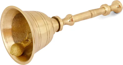 Miniatura 6 de SATVIK - 1 campana de latón de mano grande de 5.5 pulgadas para Puja, campanas tradicionales para mandir, ideal para Puja diario y regalo, sonido