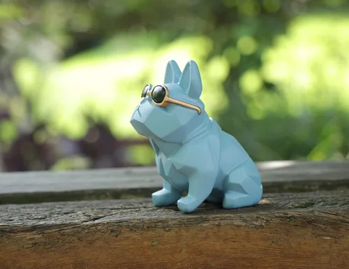 Miniatura 2 de Mini figura geométrica única de perro y bulldog con lentes de sol, azul, estatuas de animales, adorno de decoración de bar y jardín para el hogar