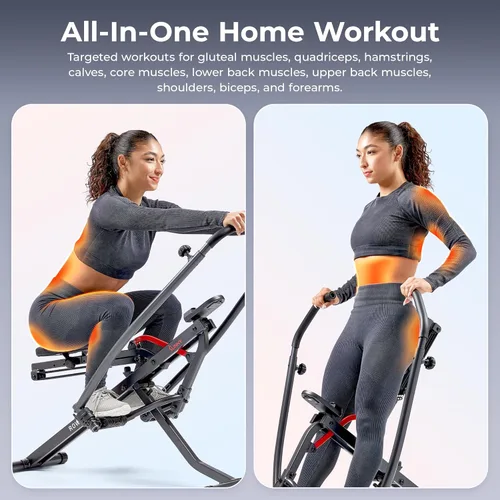 Miniatura 2 de Sunny Health & Fitness Row-N-Ride Squat Machines, Adjustable Resistance and Seating/Handle for Home Glutes Training, SunnyFit App Access Included