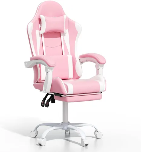 Miniatura 11 de Silla para videojuegos, sillas ergonómicas de computadora con brazos, soporte lumbar, reposapiés, reposacabezas giratoria de 360°, respaldo y altura