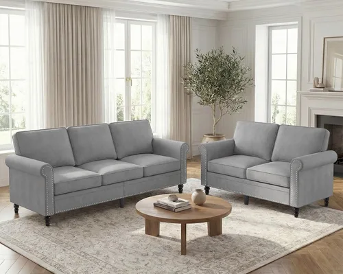 Miniatura 10 de BALUS Couches Sofa Set for Living Room, Couch Sofa with Wooden Sofa Legs, Linen Living Room Furniture with Nailhead Trim, 6" Cushion, Sectional