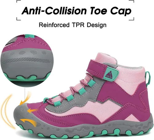 Miniatura 3 de Mishansha - Botas de senderismo para niños y niñas, longitud hasta el tobillo, resistentes al agua, antigolpes, antideslizantes, atléticas, para uso