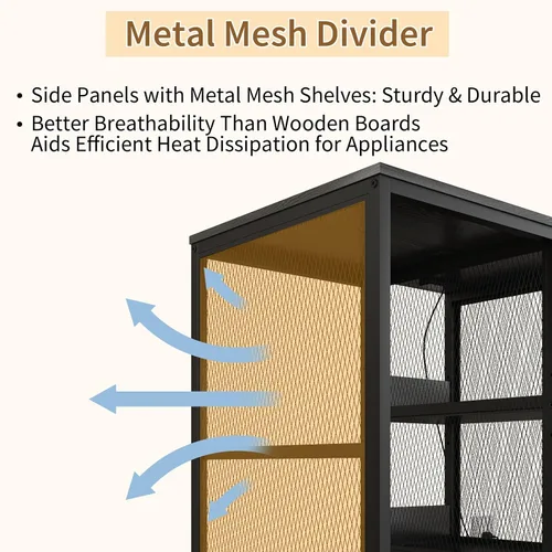 Miniatura 5 de METYERRY Estante para hornear de cocina con toma de corriente, soporte para microondas con cajón, mini soporte para refrigerador con estantes Negro