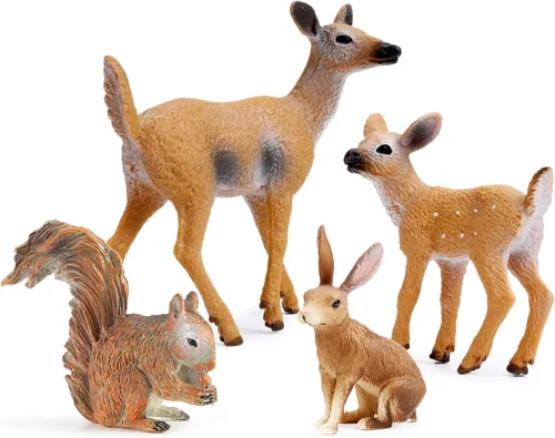 Miniatura 2 de UANDME Figuras de Animales del Bosque, Figuras de Criaturas del Bosque, Adornos en Miniatura para Tartas (Familia de Ciervos, Zorro, Conejo, Ardilla)