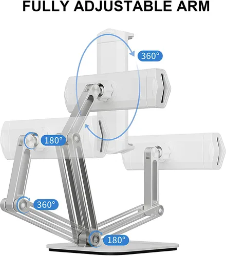 Miniatura 8 de Soporte ajustable para tablet de 360° para escritorio, soporte de brazo de tableta de aleación de aluminio compatible con iPad Pro/Air/Mini, Kindle