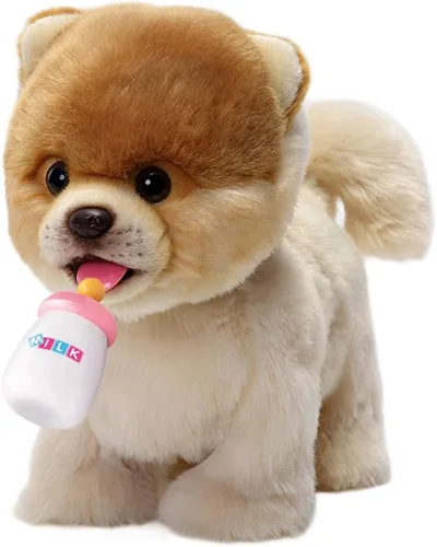Juguete de perro de peluche electrónico caminante de Pomeranian, cachorro realista interactivo robot mascota perro, caminando, ladrando, moviendo la