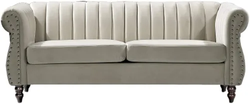 Miniatura 3 de Container Furniture Direct Darsen - Sofá Chesterfield moderno con elegantes brazos enrollados, ribete de cabeza de clavo y acolchado de canal, sofá
