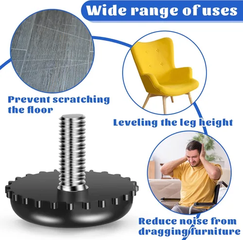 Miniatura 4 de Dunzy 15 niveladores de muebles ajustables 1/4-20 de acero inoxidable atornillados en patas de nivelación roscadas atornilladas para muebles