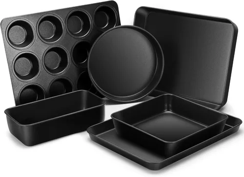 Miniatura 13 de Bandeja para horno tostador E-far, bandeja de 10.5x8x1 pulgadas antiadherente para hornear galletas, bandeja de hornear pequeña de acero al carbono