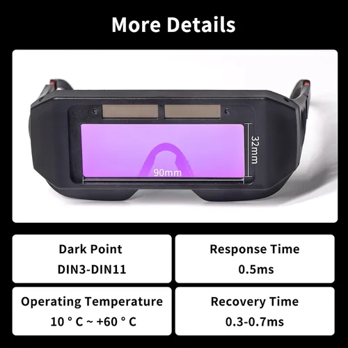 Miniatura 7 de T TOVIA Gafas de Soldadura LCD de Seguridad Protectoras con Energía Solar de Oscurecimiento Automático con Sombra Ajustable, Gafas de Soldadura de 2