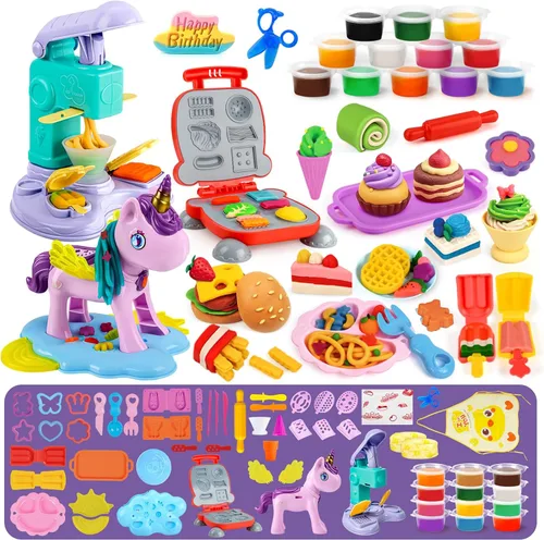 Miniatura 10 de Aprilwolf 75 PCS Juegos de Masa 4 en 1 para Niños de 3-4-8 Años, Kit de Herramientas de Masa para Manualidades de Arte, Juego de Helados Máquina