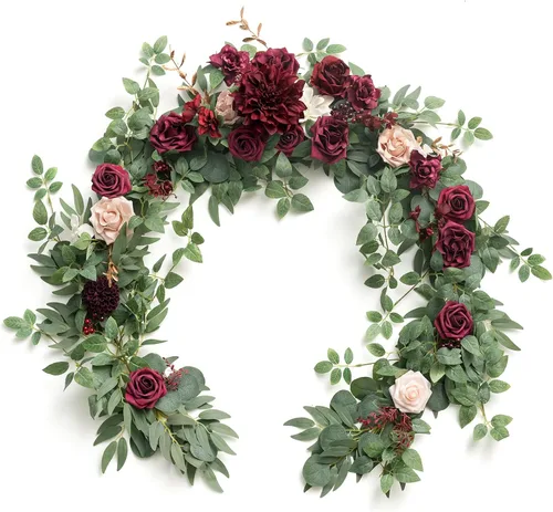 Miniatura 23 de Ling's Moment Guirnalda de Flores - Eucalipto y Rosa de 6 Pies - Decoración de Mesa de Novios para Recepción de Boda, Guirnalda Floral Artificial