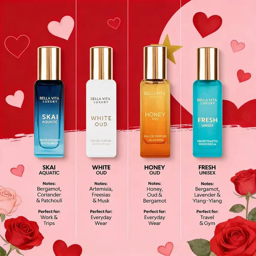 Miniatura 3 de BellaVita - Juego de regalo de colonia unisex de lujo (4 x 0.7 fl oz), fragancias que incluyen Honey OUD, SKAI, FRESH & White OUD Mini perfumes