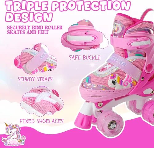 Miniatura 4 de SUPER YOUNGSTER Patines de ruedas ajustables con luces LED para niñas, diseño de unicornio para niñas de 4 a 6, 5 a 8, 8 a 12 años, patines para Rosa
