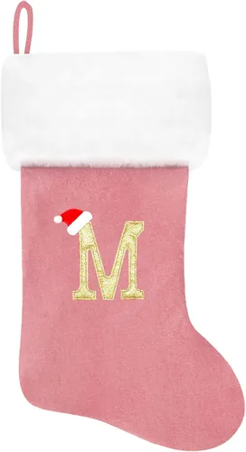 Miniatura 169 de Calcetines de Navidad bordados de 20 pulgadas con monograma, terciopelo negro con puño de felpa blanca supersuave, adornos clásicos para decoración