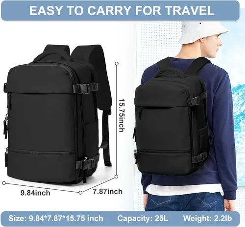 Miniatura 5 de Mochila de viaje Suwasp para mujer aprobada por aerolíneas, equipaje de mano aprobado para vuelos, mochila para hombre, Negro, Mediana, Moderno
