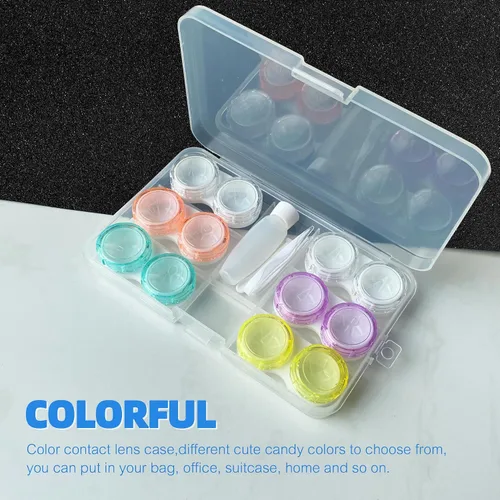Miniatura 3 de Estuche para lentes de contacto de color, estuche de lentes de contacto de color transparente con juego de herramientas de palo, paquete de 6 fundas