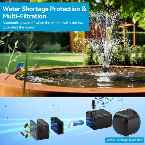 Miniatura 9 de POPOSOAP Bomba de Fuente Solar con Kit de Filtro de Estanque con Batería de Respaldo Integrada de 3000mAh, Bomba de Fuente de Agua Solar de 8W