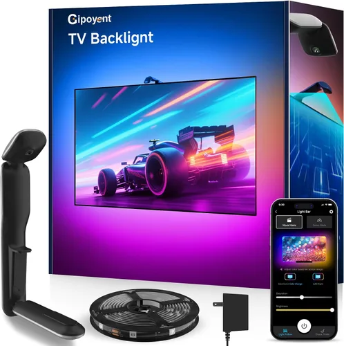 Miniatura 9 de GIPOYENT Retroiluminación LED para TV con cámara, luces de sincronización de pantalla RGBIC de 10.5 pies para televisores y monitores de PC de 32 a