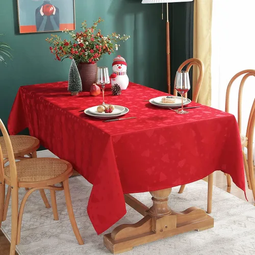 Miniatura 11 de SASTYBALE Mantel de Navidad rectangular, mantel de jacquard a prueba de derrames y resistente a las arrugas, con patrones de árbol de Navidad