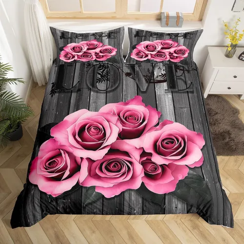 Miniatura 13 de Juego de funda de edredón para parejas, juego de ropa de cama de corazón de amor rojo, juego de funda de edredón romántica para boda, regalo