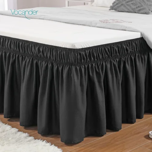 Miniatura 35 de Vocander Falda de Cama Rosa Tamaño Individual con Caída de 14 Pulgadas, Falda de Cama Elástica con Volantes Antipolvo, Fácil de Colocar, Faldas