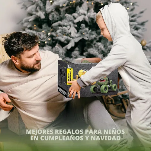 Miniatura 7 de Auto de dinosaurio a control remoto para niños y niños, camión de dinosaurio de control remoto todo terreno de 2.4Ghz con luz, recargable 4WD